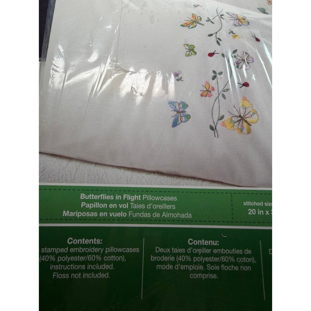 New Bucilla Butterflies in Flight Pillowcases Standard Stamped Cross Stitch Kit